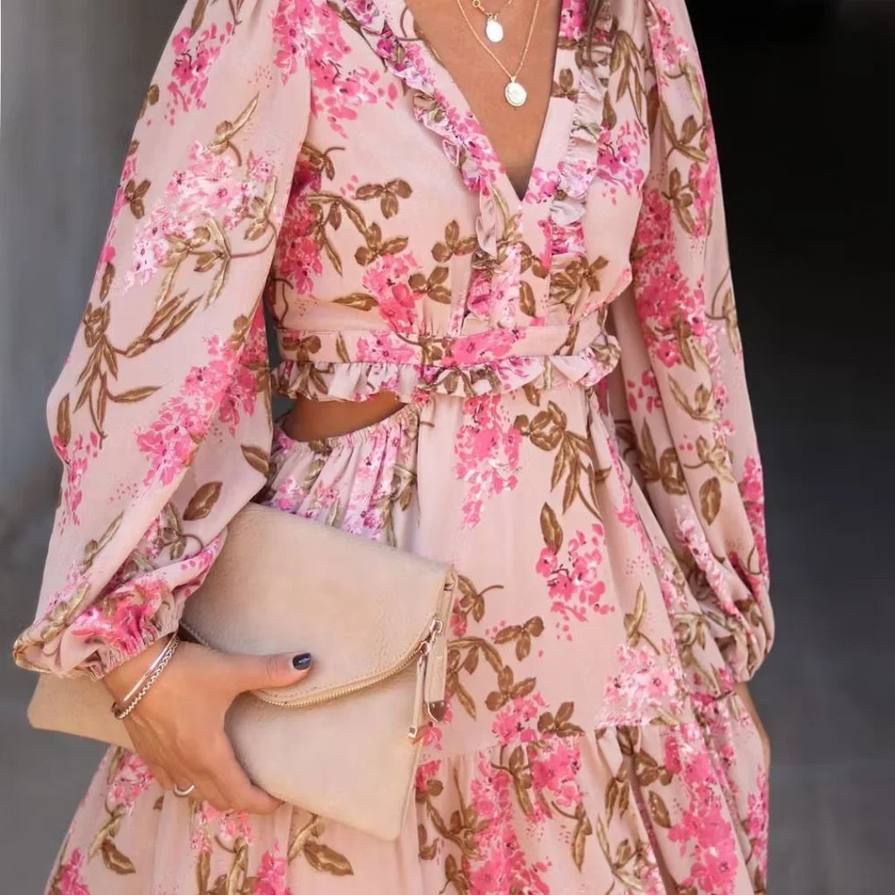 VINEYARD ROMANCE FLORAL SIDE CUTOUT MAXI DRESS - Picture 2 of 5